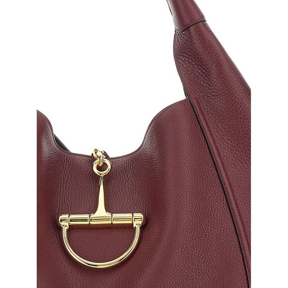 Gucci Women Bordeaux Shoulder Bag With Horsebit Closure In Grained Leather Woman - Picture 6 of 7